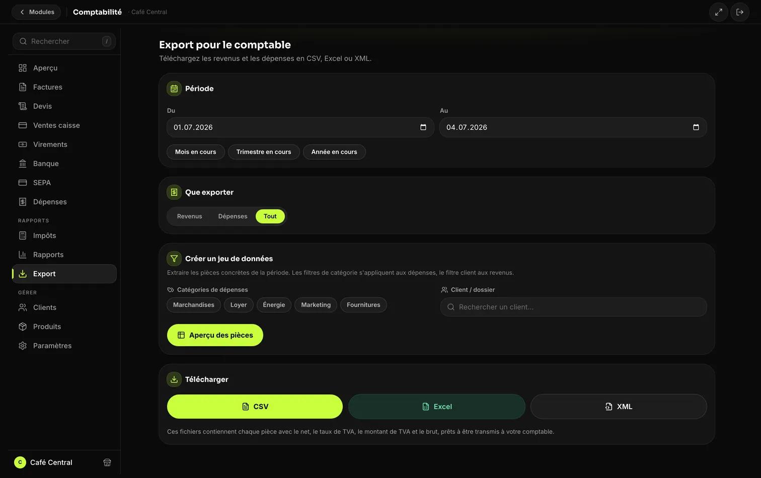 LUXPOS · export comptable