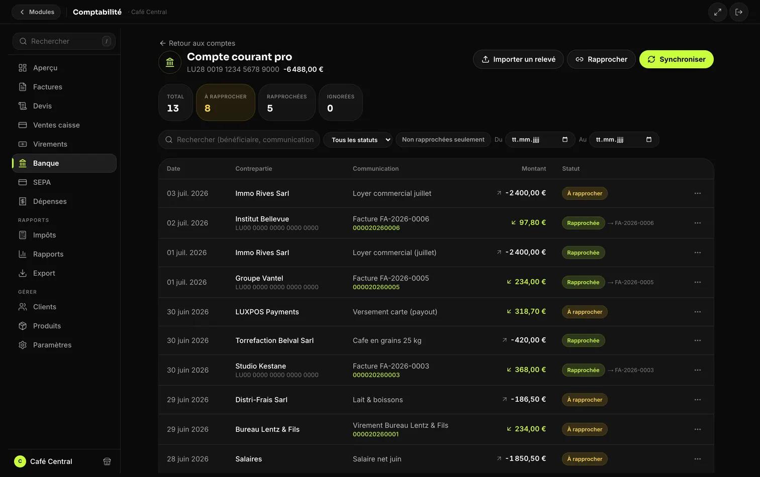 Transactions auto-matched to invoices